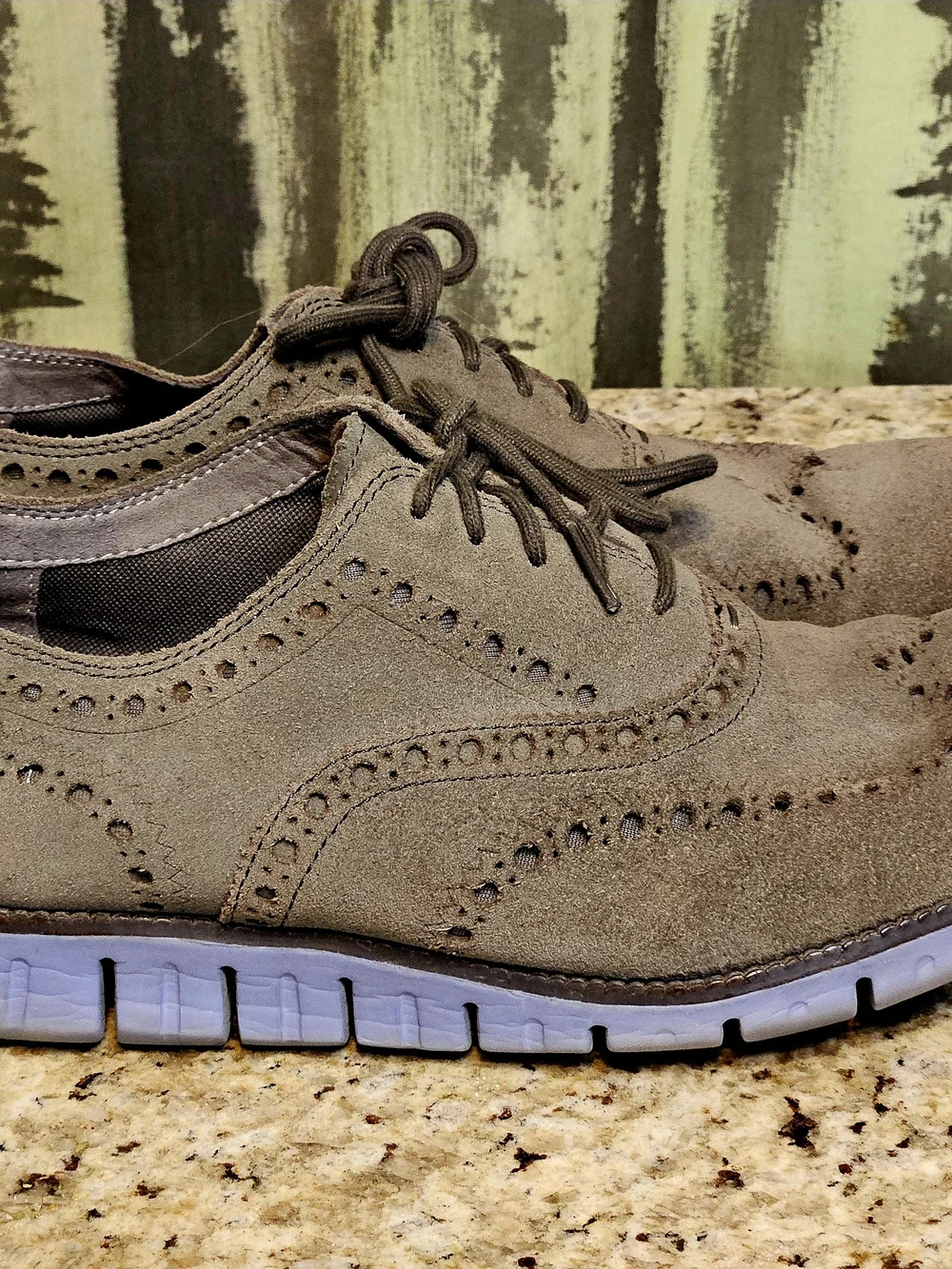 Cole Haan Hybrid Sneaker Men's Suede Wingtip Oxford Shoes - ZEROGRAND Gray 9.5